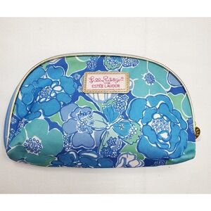 Lilly Pulitzer Estee Lauder Cosmetic Makeup Bag BLUE GREEN W/Pink Interior